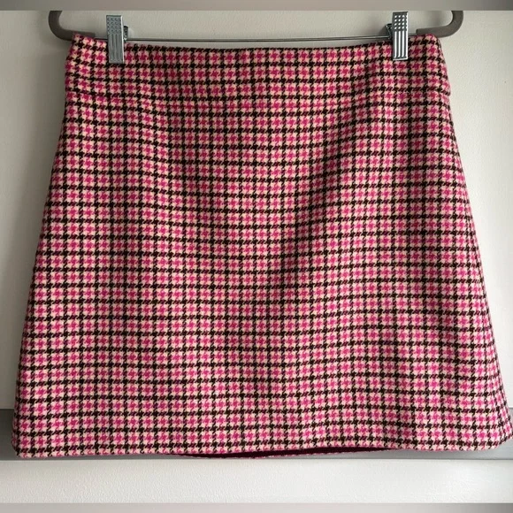J. Crew Skirt - Houndstooth Wool Blend, Size 10, Pink, Brown, Cream - Picture 3 of 13